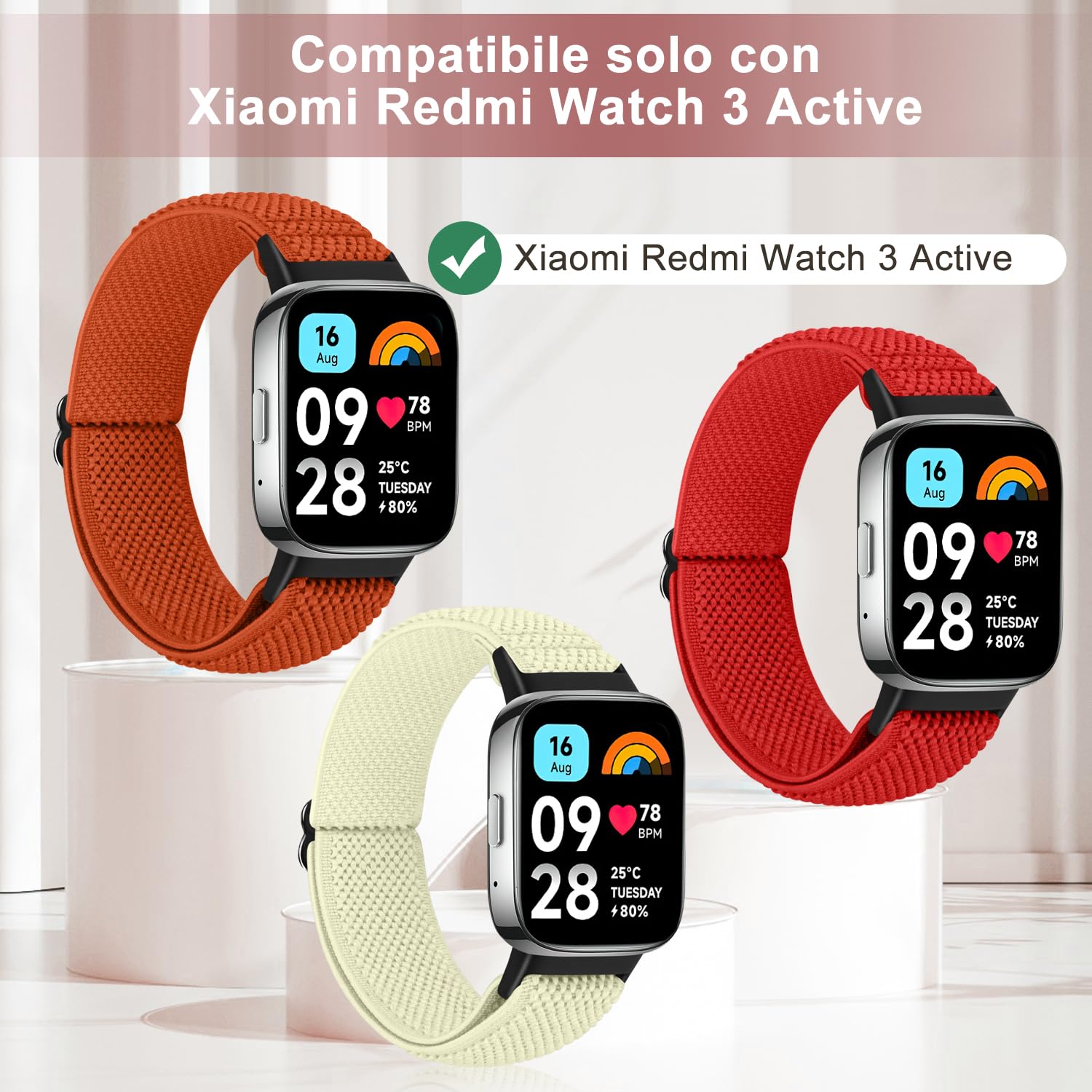 SHIJZWD 2PCS Cinturino Elastico per Xiaomi Redmi Watch 3 Active, Solo Loop Cinturino di ricambio in Nylon Sportivo Cinturini compatibile con Xiaomi Redmi Watch 3 Active