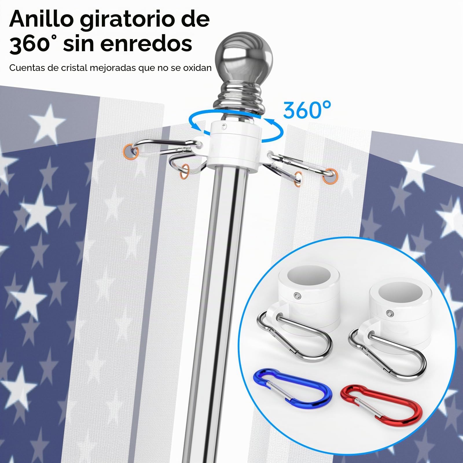 ZMTECH Asta De Bandera, Asta De Bandera De 180 Cm con Soporte para Bandera, Kit De Asta De Bandera para Jardín De Casa, Residencial o Comercial (Sin Bandera, Plateado)