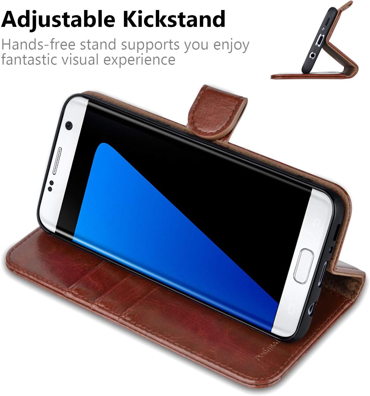 OCASE Galaxy S7 Edge Case [TPU Shockproof Interior Protective Case] [Card Slot] [Kickstand] Leather Wallet Flip Case Samsung Galaxy S7 Edge (Brown)