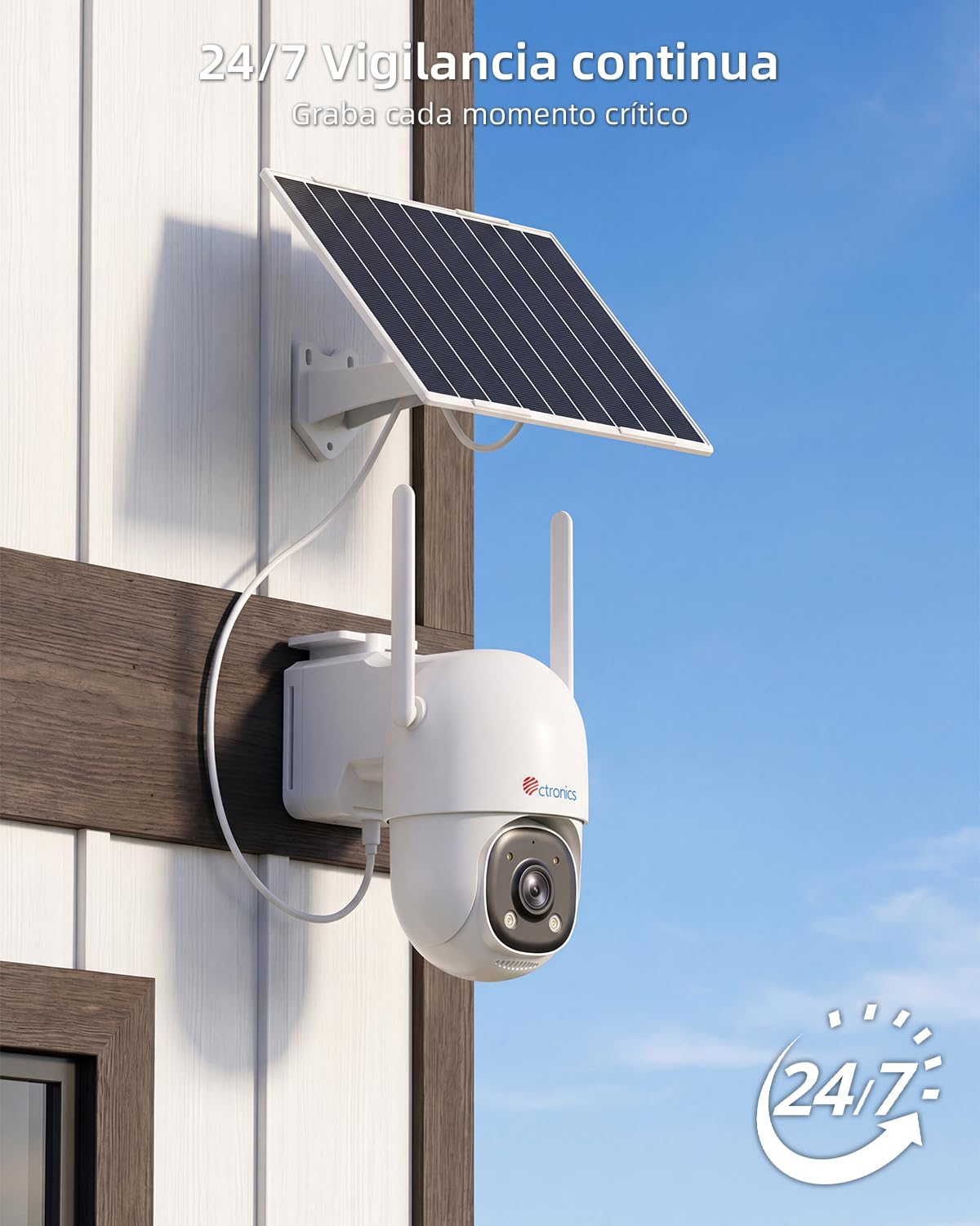 Ctronics AOV Cámara de Vigilancia–Grabación 24/7,Seguimiento Auto 30m | Soporte SIM incluido，Panel Solar 8W, Batería 13500mAh, Detección Humana y Seguimiento Auto 30 m, PTZ, IP66