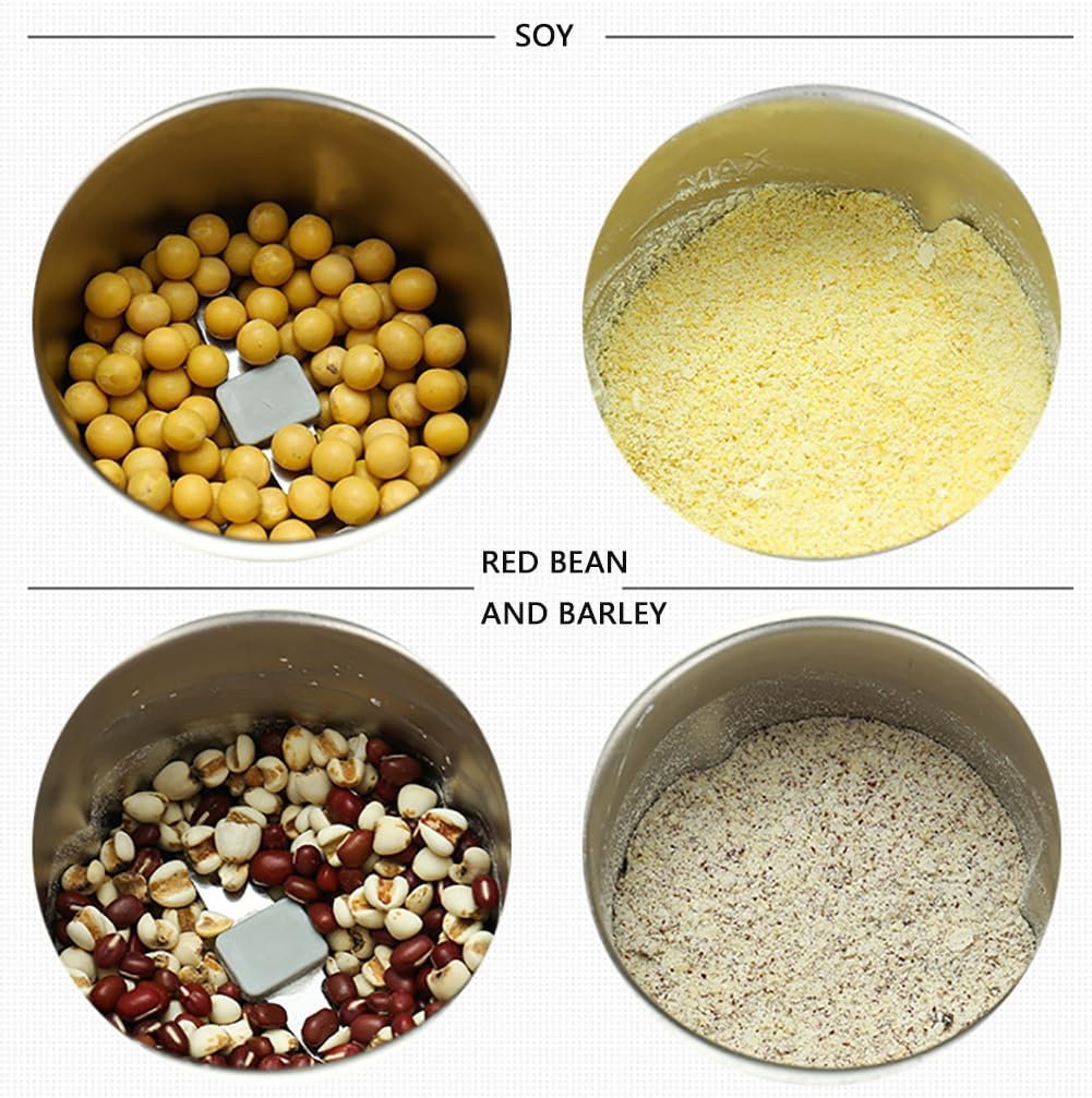 Electric Powder Grinding Machine, 150W Powerful Fast Grinding for Dry Spices Flower Buds with Brush, Easy On/Off One-Touch Push Button Powder Grinder Perfect for Herbs, Spices, Nuts, Grains