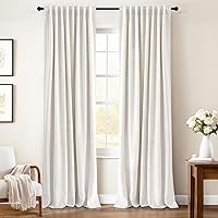 Vista 18 de INOVADAY Cortinas 100% opacas de 63 pulgadas de largo, juego de 2 paneles de lino con pestaña trasera, bolsillo para barra, cortinas opacas