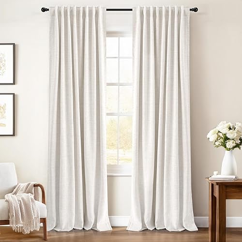 INOVADAY Cortinas 100% opacas de 72 pulgadas de largo, juego de 2 paneles de lino con pestaña trasera, bolsillo para barra, cortinas opacas para
