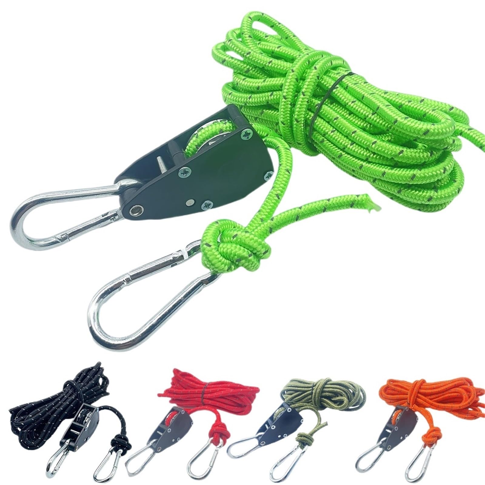 6mm Camping Reflektierende Zelt Spannseil Spanner Befestigung Wind Seil Schnalle Riemenscheibe Ratsche Markise Seil Haken(1pc green)