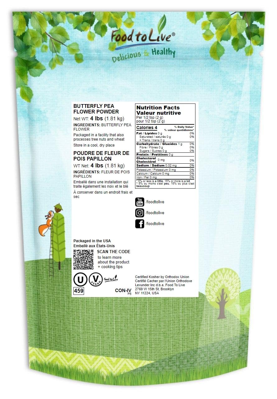 Food to Live Butterfly Pea Flower Powder, 4 Pounds – Raw, Vegan, Kosher, Herbal Tea & Botanical Infusion