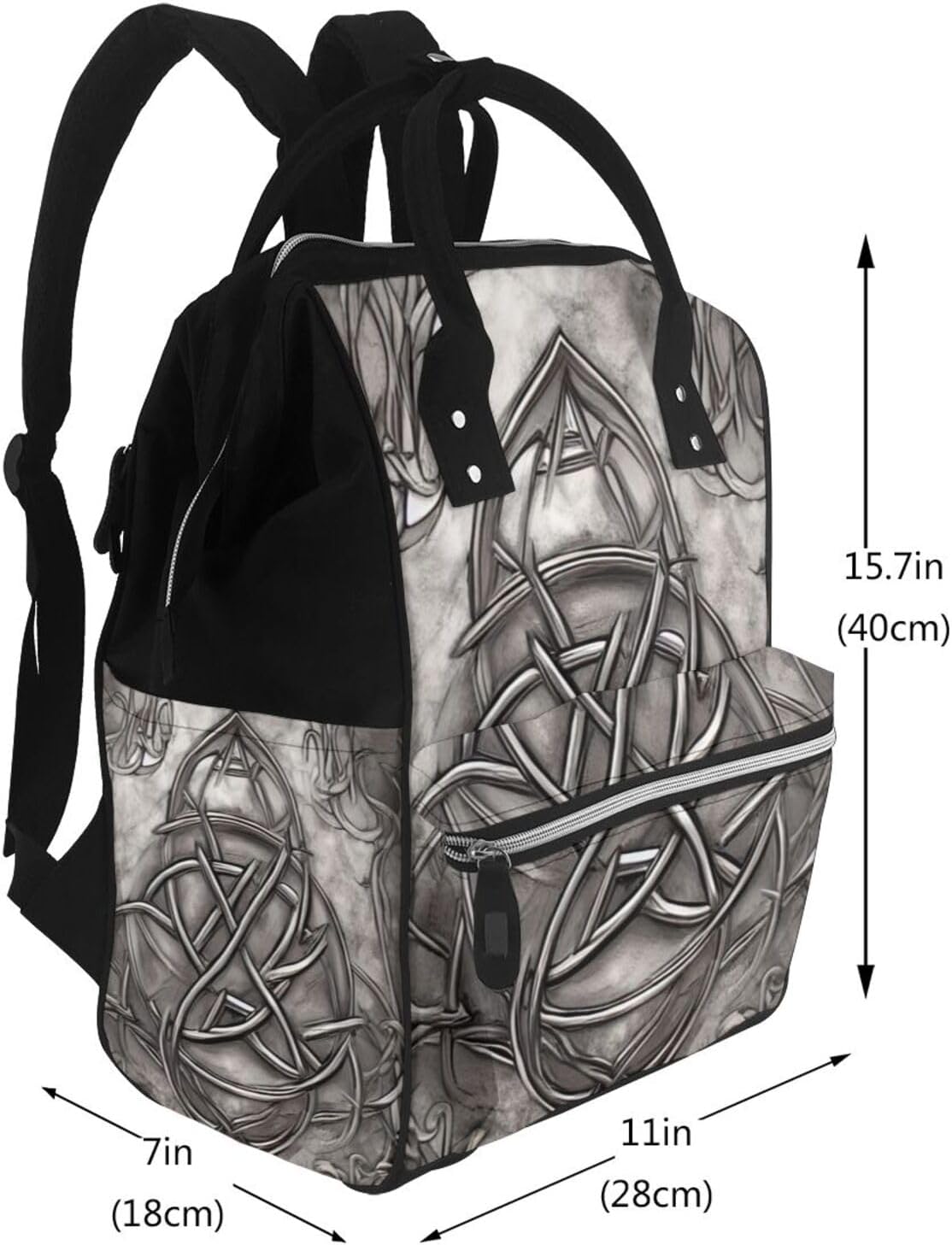 Triquetra Trinity Knot Silvery Pewter Faux Metal Diaper Bag Backpack for Women, Large Capacity Waterproof Travel Bag with Stroller Straps