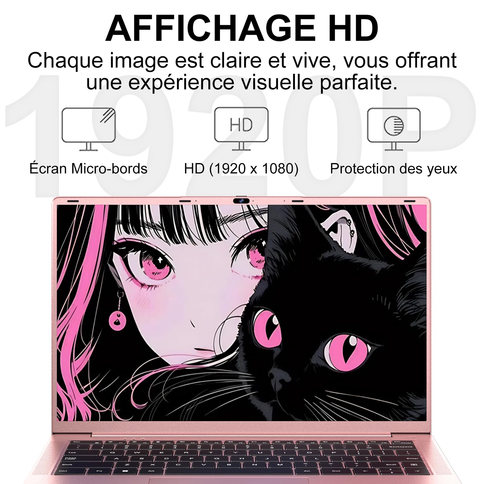 Ordinateur Portable 14 Pouces Celeron N5095 (jusqu'à 2,9 GHz) 8Go DDR4 Win11 256Go SSD Extension 1To 5G WiFi HDMl FHD PC Portable avec Souris sans Fil qwerty Clavier AZERTY Membrane du Clavier - Or-1