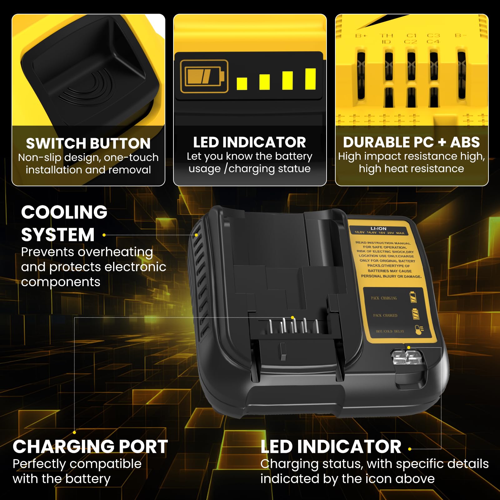 2 baterías de Repuesto de 18 V 5,0 Ah, compatibles para Dewalt + Cargador de 3 A DCB107, adecuadas para Dewalt los Cargadores de 10,8 V a 18 V DCB200 DCB200-2 DCB204 DCB120 DCB127