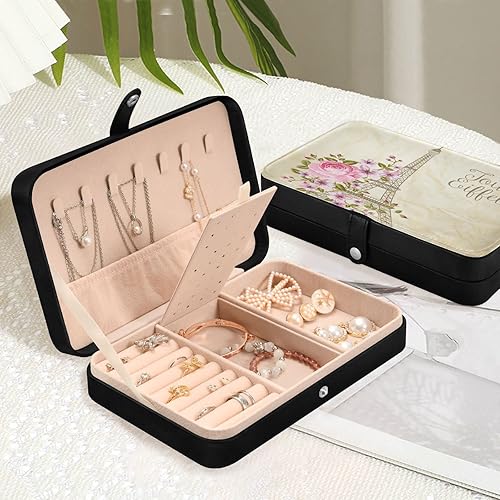 Miniatura 6 de linqin PU Leather Jewelry Box, Eiffel Tower Simbol Spring Blooming Flowers Travel Jewelry Case Portable Jewelry Organizer for Rings Earrings