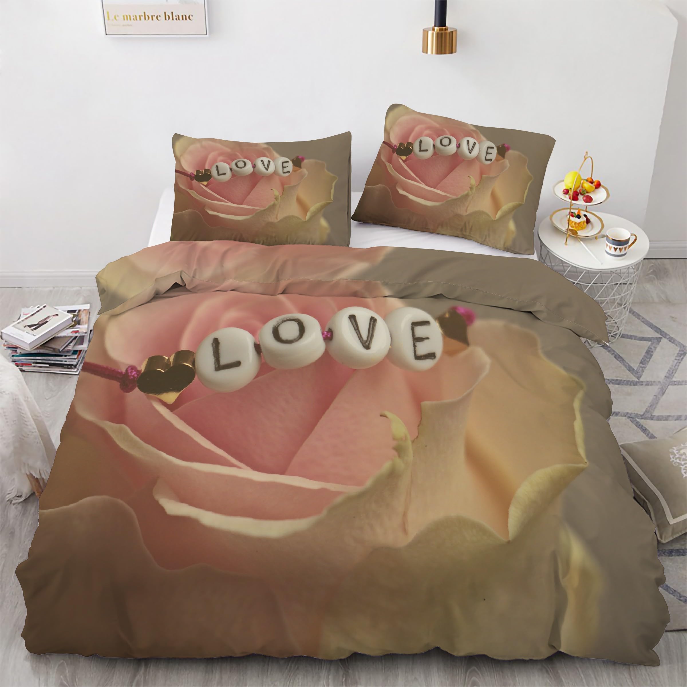 Ensemble de literie 3 pièces rose 90x190 housse de couette avec fermeture éclair