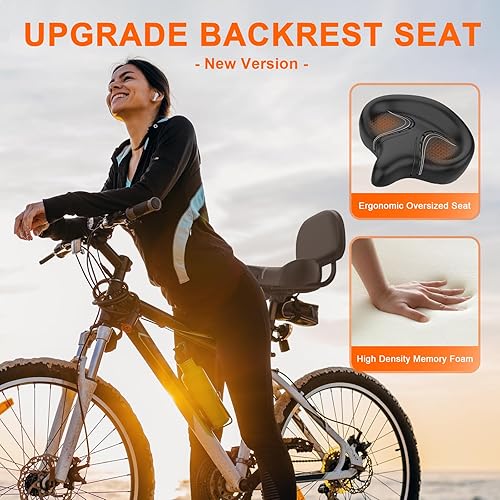 Miniatura 17 de BLUEWIND Asiento de bicicleta de gran tamaño, asiento de bicicleta ancho, diseño de respaldo novedoso para bicicleta eléctrica, ajuste universal Rojo