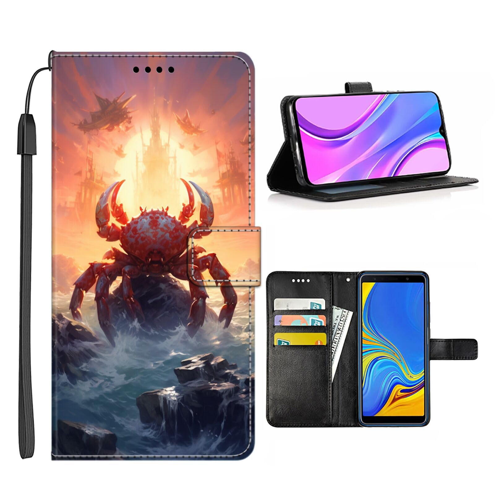 Xioolia Wallet Case for Samsung Galaxy S9 with King Crab-aa7 Pattern PU Leather Flip Magnetic Closure Vintage Matte Kickstand Function Folio Shockproof