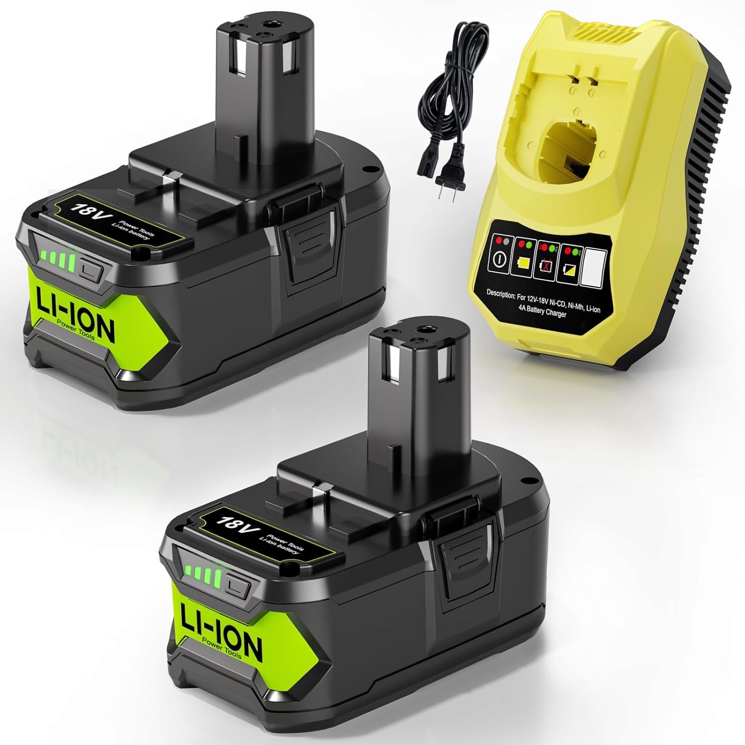 2-Pack 8000mAh Replacement for Ryobi 18v Battery and Charger Compatible with Ryobi 18 Volt Battery ONE+ Plus P102 P103 P104 P105 P107 P108 P109 P122 P190 Cordless Power Tools