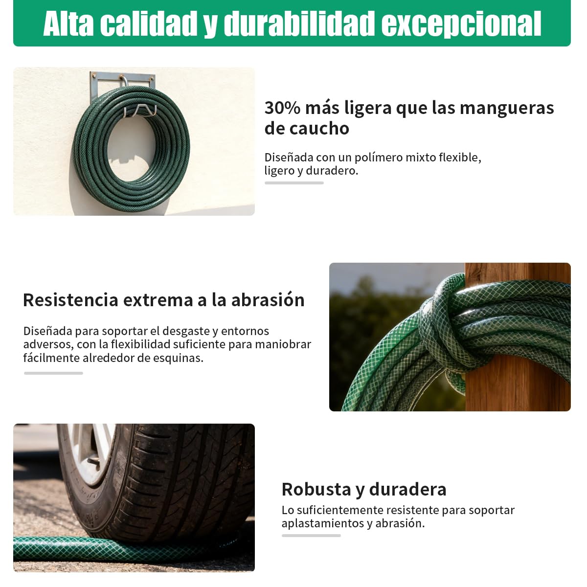 SET - Manguera de Jardín 30M 3/4" Reforzada con Triple Capa, con Conectores Rápidos, Adaptadores y Pistola de Riego, Resistente y Flexible