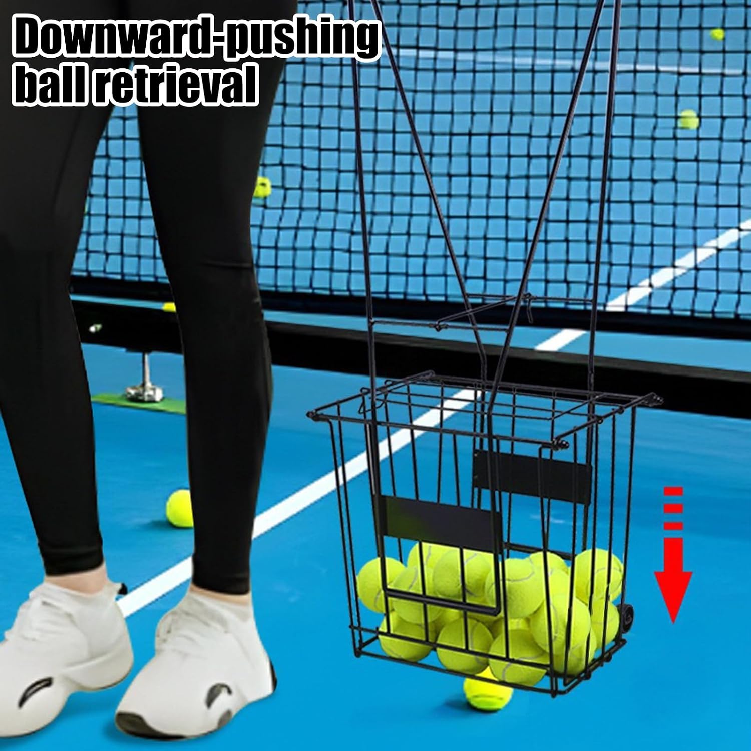 Ball Basket Cart for Pickleballs Courts Practice Metal Wire Ball Hoppers with Folding Legs Small Folding Stand
