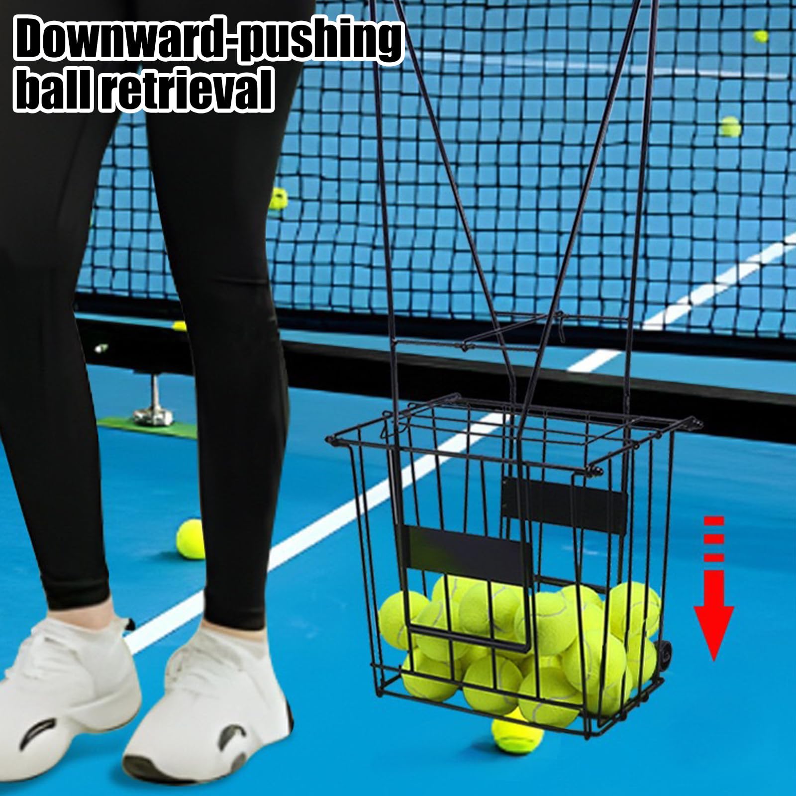 Pickleballs - Carrito de bolas con marco de metal negro pequeño