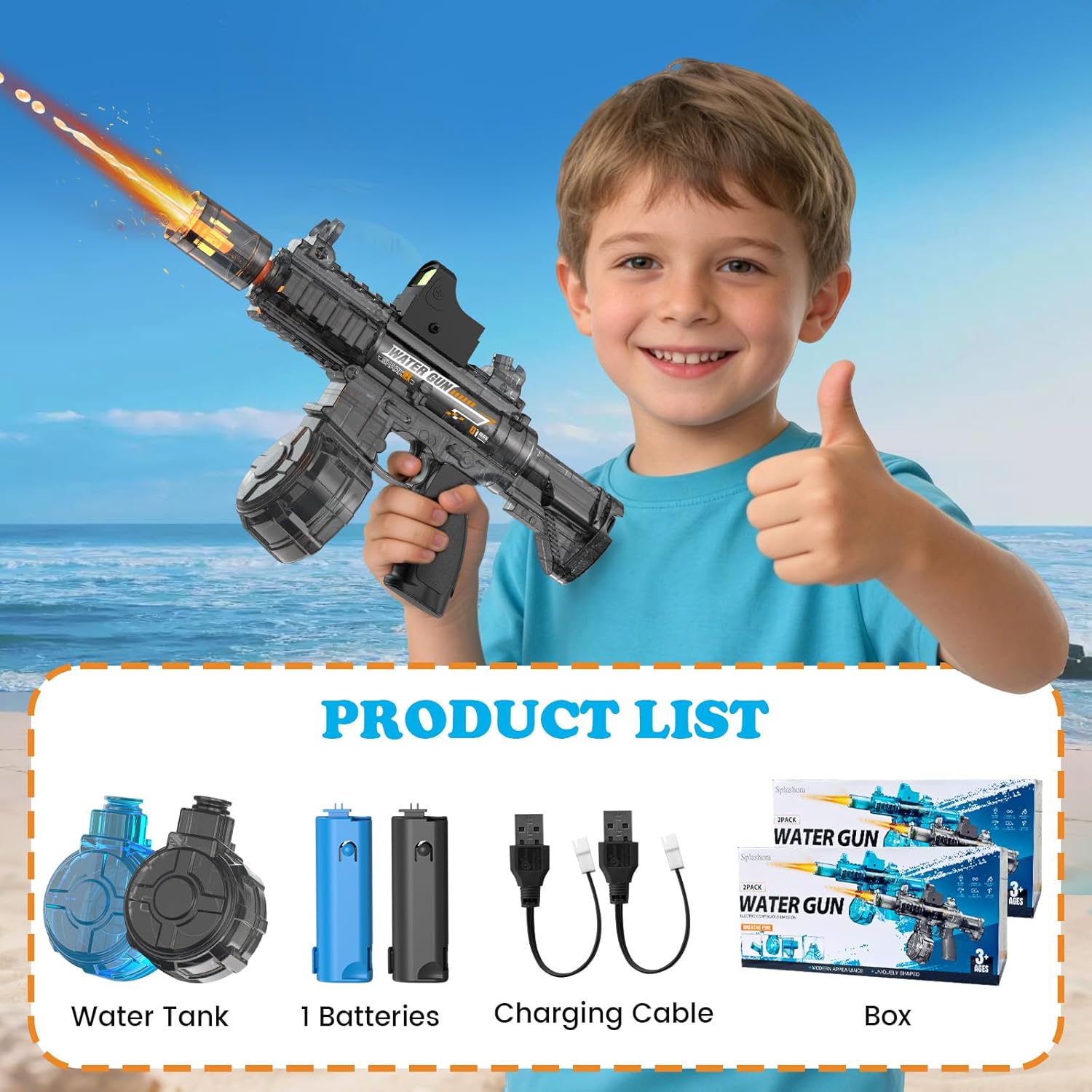 2 Pack Electric Water Gun for Kids Adults,2026 New Transparent Water Blaster Squirt Guns with Flashing Light,Range up to 28FT, Summer Outdoor Toy for Swimming Pool Beach Party(Grey Blue)