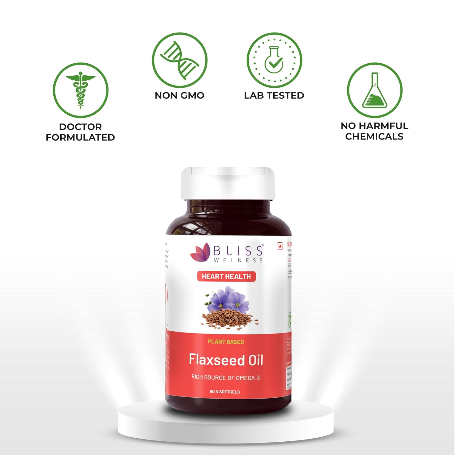 Bliss Wellness Organic Flaxan Oil 2000mg Omega 3 6 9 Cold Pressed Heart Eye Skin Health Supplement - 60 Softgel Capsule (2 pack), 200 grams Bliss Wellness Organic Flaxan Oil 2000mg Omega 3 6 9 Cold Pressed Heart Eye Skin Health Supplement - 60 Softgel Capsule (2 pack), 200 grams