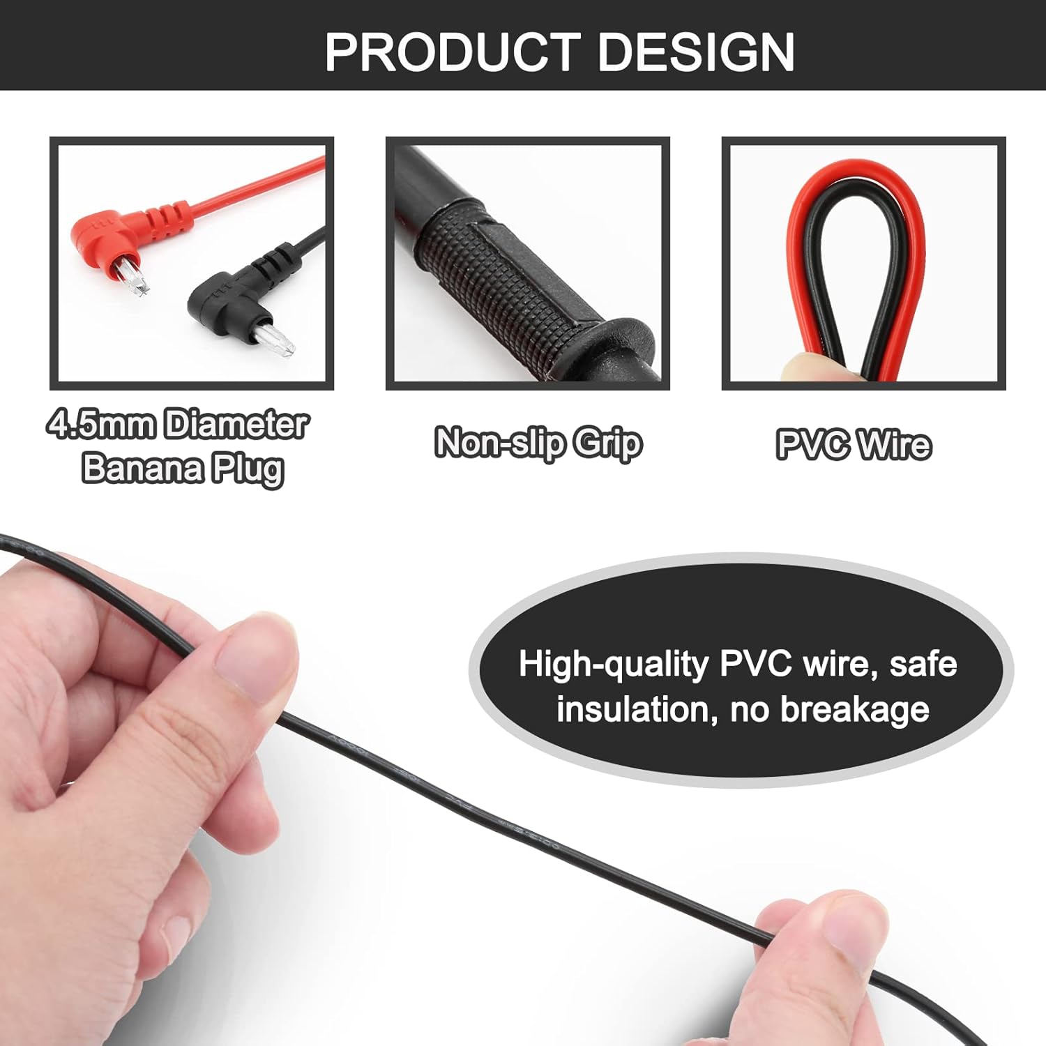 Waziaqoc 2 Pair Banana Plug Multimeter Probe Test Lead Cable, 1000V, Length 60cm, Black & Red