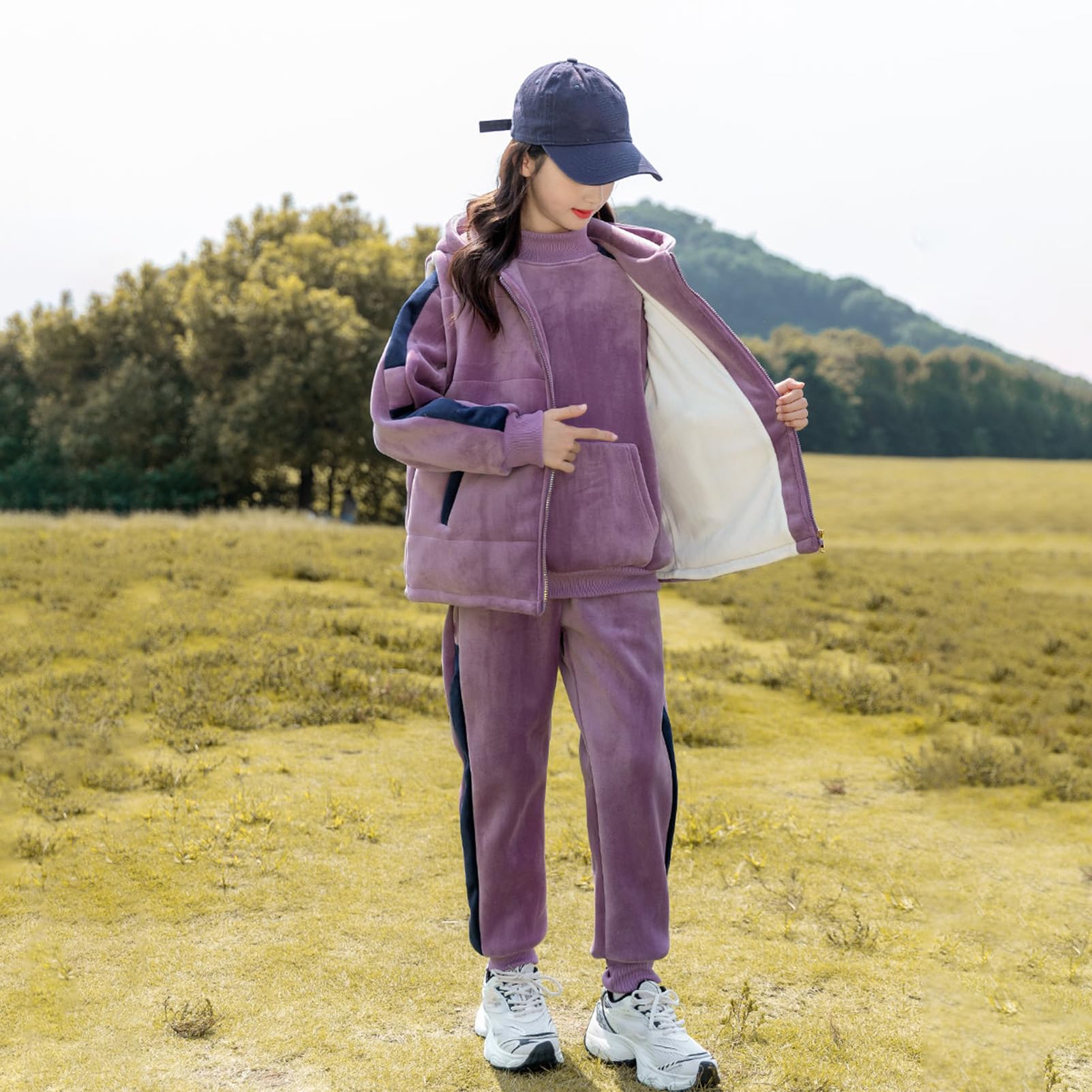amropi Jogging Tuta Ragazze Felpa Con Cappuccio + Gilet + Pantaloni 3 PCS Set Completo per 3-13 anni