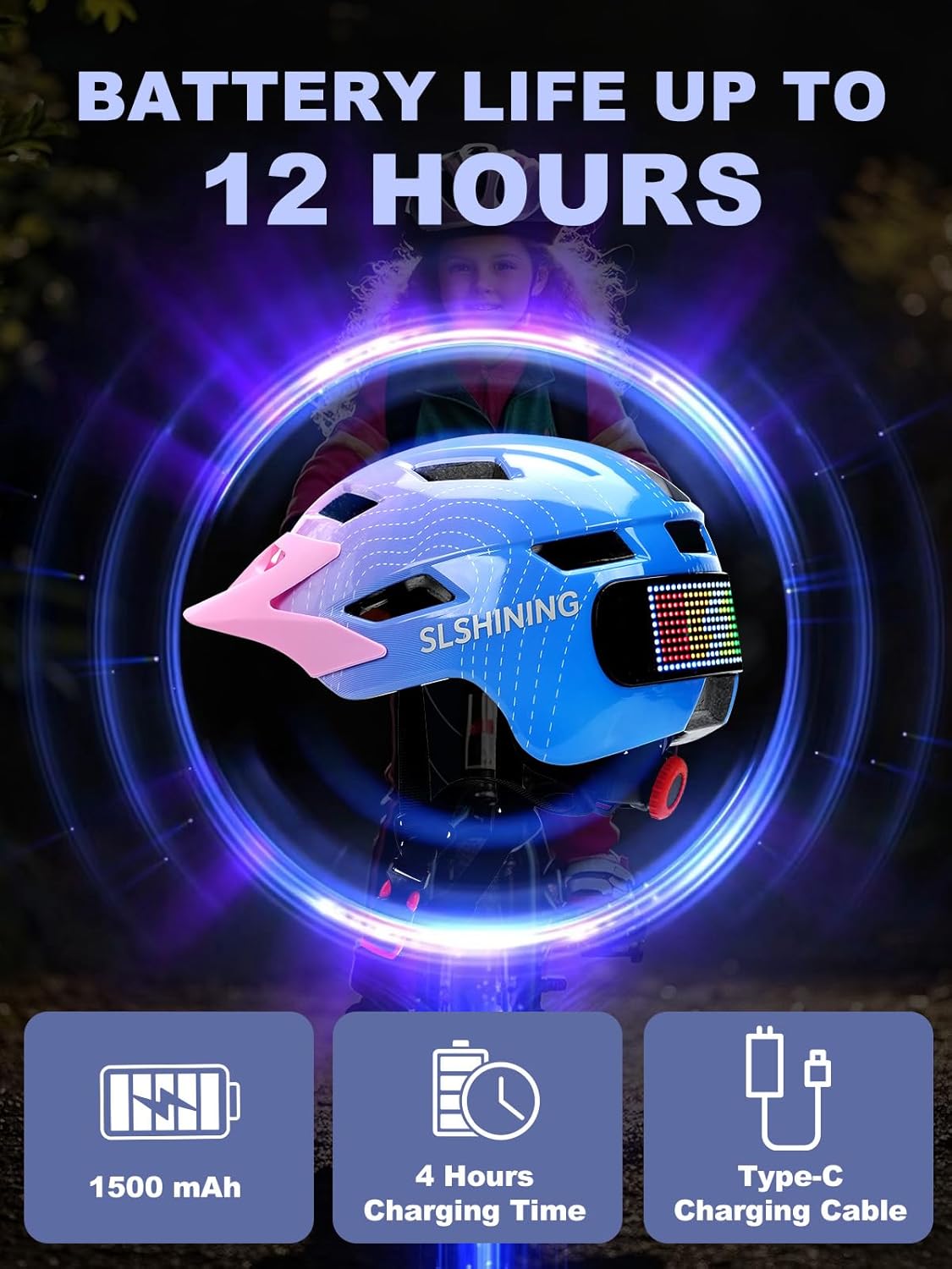 Kids Bike Helmet for Boys Girls 5-8 8-14, Boys Bicycle Helmets with LED Turnning/Stop Signals, Girl Cycling Helmet for Kids, Lightweight, Adjustable Size Ebike Helmets, Birthday Gifts for Girls Boys