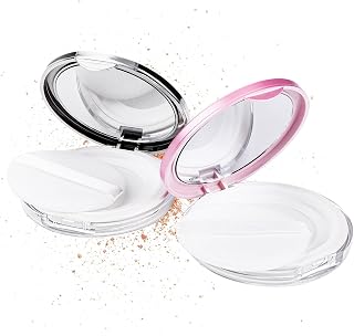 WLLHYF 2 Pcs Loose Powder Compact Container Puff Box Travel Kit With Sponge Puff Mirror Elastic Net Sifter Portable DIY Powder Makeup Case, Setting Powder Case for Women Girls