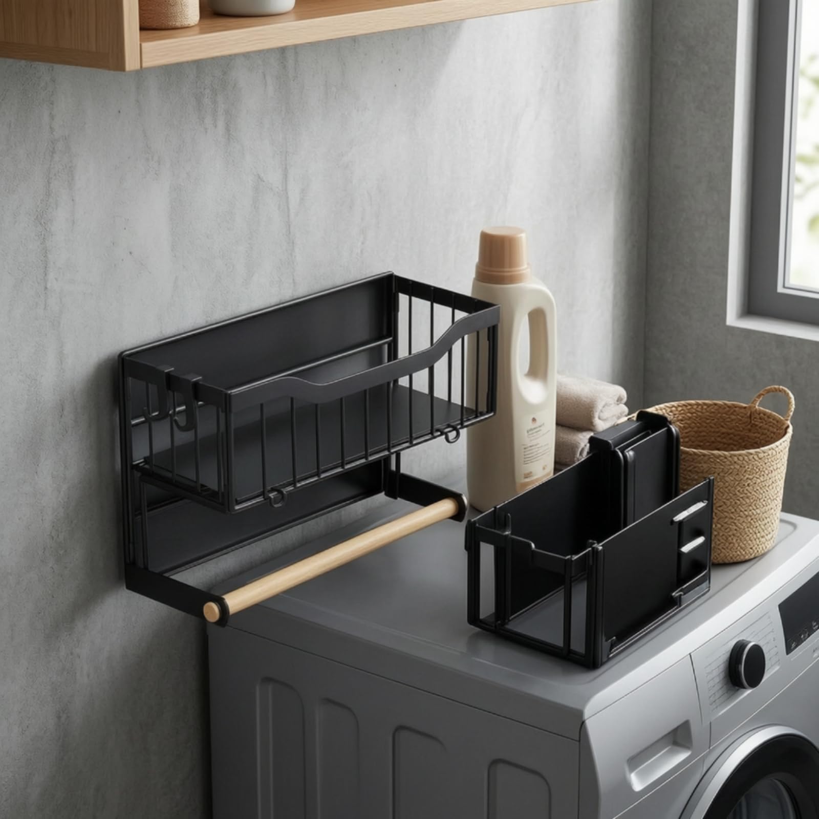 Kühlschrank-Organizer mit Papierrollenhalter bohrfrei Gewürzregal mit Rollenhalter multifunktional Magnetregal für Waschküche