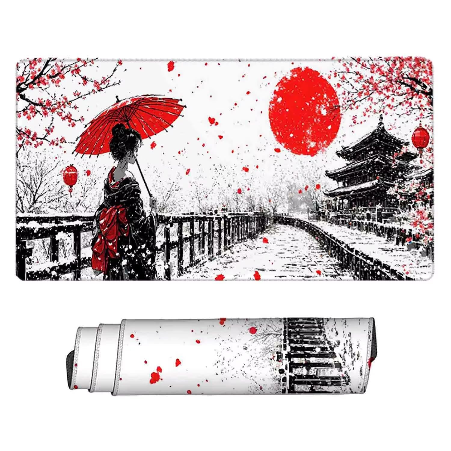 Tappetino Mouse Rosso Mousepad Donne giapponesi Tappetino Mouse XXL 1200 x 600mm Sottomano Scrivania Grande con Base in Gomma Antiscivolo Accessori per Computer, Migliora Precisione e Velocità j1996