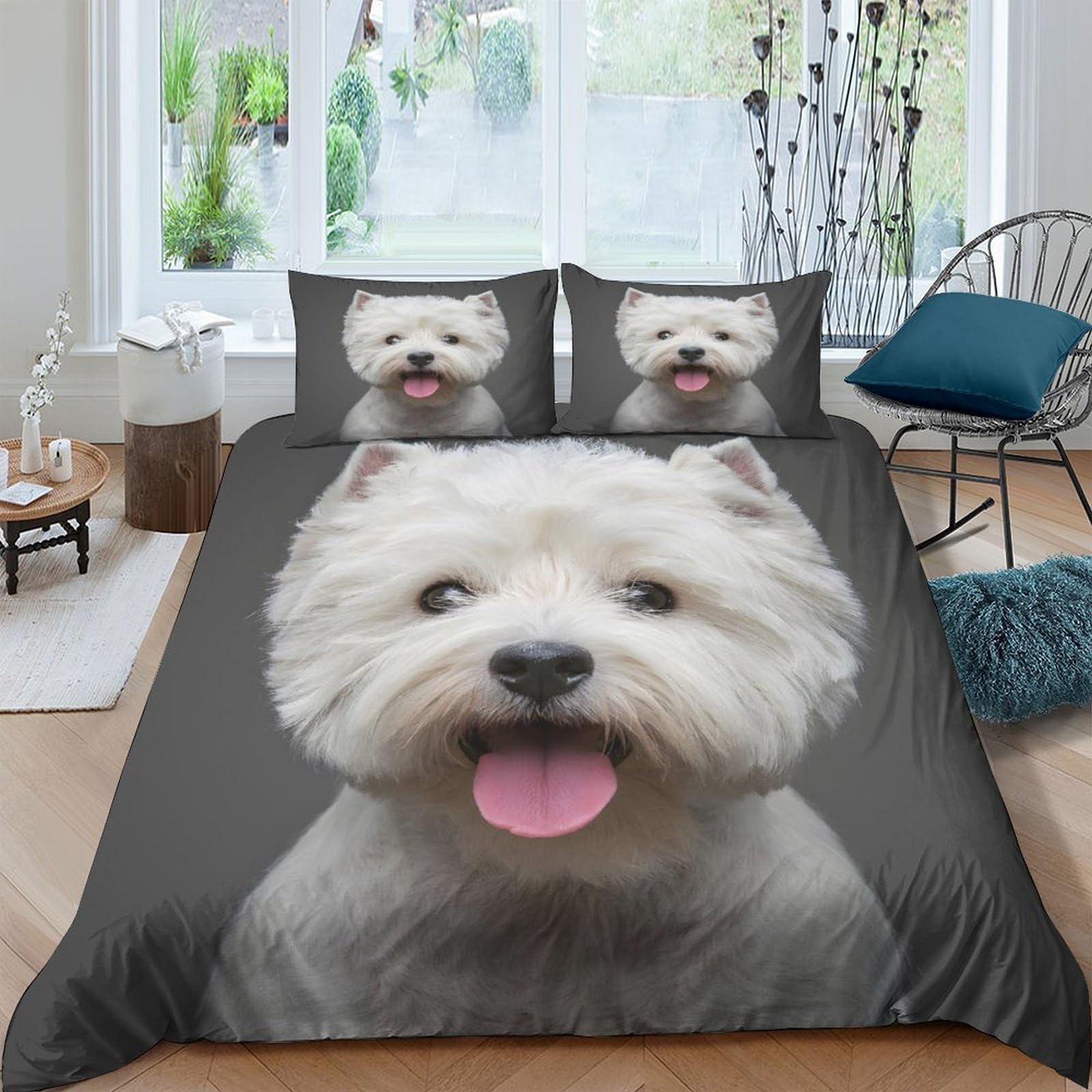 Ctjqhvkz Style-4 3D Printed Westie Dog Fitted Sheet Microfiber Soft Non-Slip Cute Puppy Mattress Cover For Bedroom, Guest Room Decor Single（135X200cm）