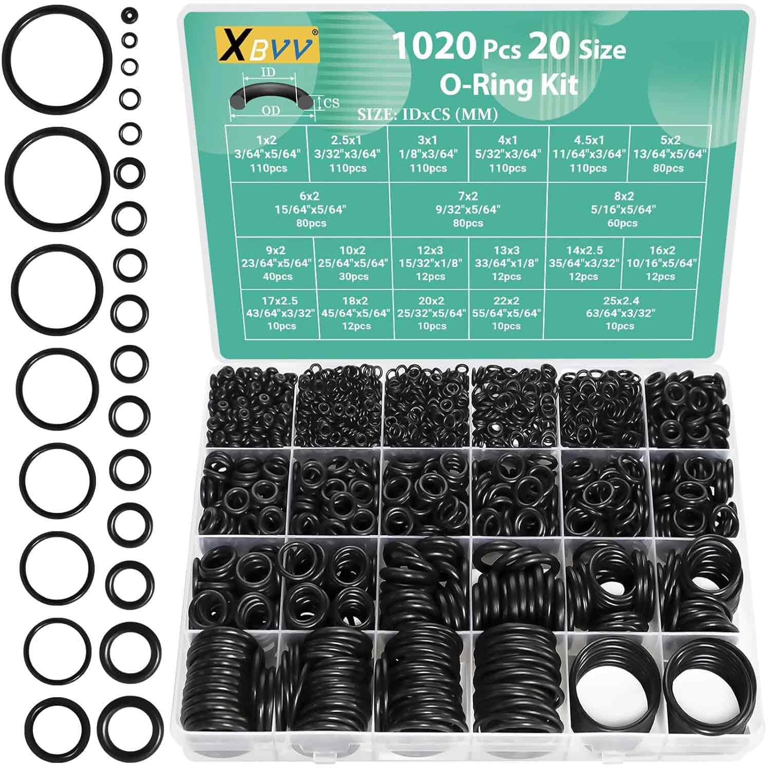 O-Ring Assortment Kit Set, 1020PCS 20 Size Rubber Washers | Rubber Washer Assortment, Automotive Engine Seals, Plumbing Maintenance, Industrial Equipment Seals, Emergency Repair Kits-image-35