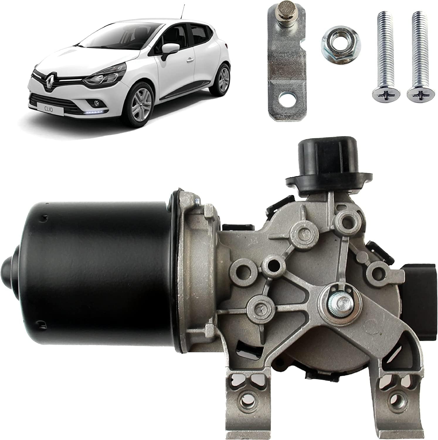 Moteur de Tringlerie d’Essuie Glace Avant avec Vis de Fixation compatible pour Renault Clio 4 Tous Modèles de 2012 à 2019 OEM : 28 8A 532 68R 288A53268R