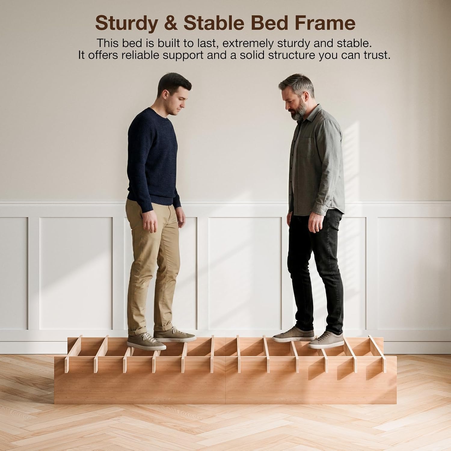 GAZHOME Screwless Twin XL Size Platform Bed with Wooden Slats/No Box Spring Needed/Easy Assembly/Space Saving,Brown