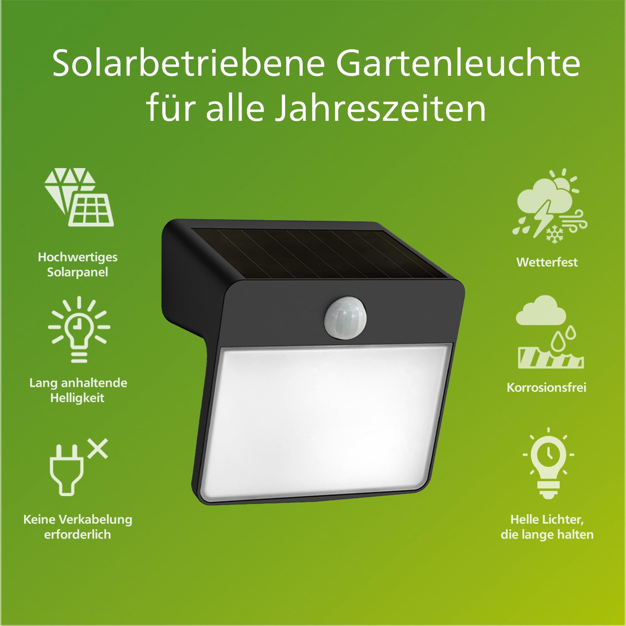 PHILIPS Enkara Solar-Außenwandleuchte mit Hausnummer, 0,2W, 2700K, schwarz, IP44 wetterfest