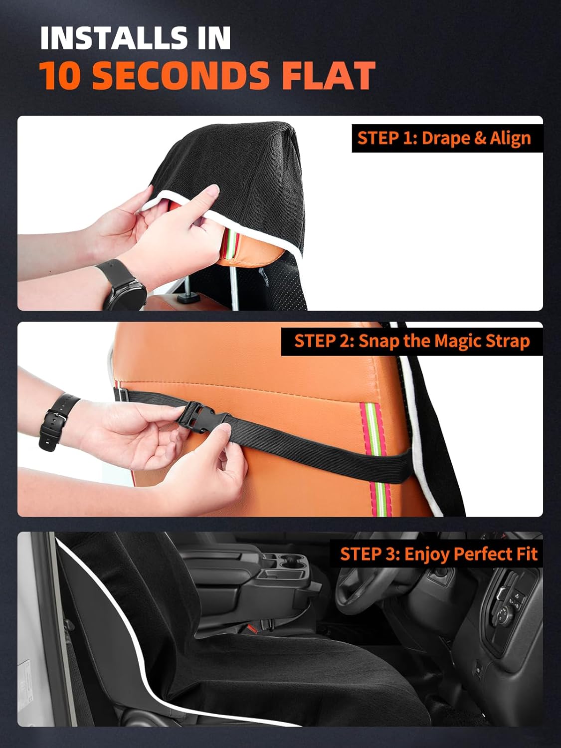 Car Seat Towel Cover, Waterproof, Sweatproof, Non-Slip Protector – Dual-Layer Microfiber Terry – Universal Fit for Cars, Trucks, SUVs – Branded Embroidered Design (Black, 1 Pack)