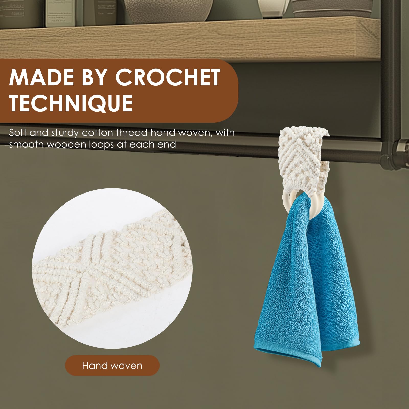 3 Pcs Crochet Towel Holder Rings, Elegant Macrame Hand Towel Holder, Hanging Dish Towel Holder, Easy to Use Knitted Towel Holder with Loop Crochet, Towel Ring Towel Clips for Towels Kitchens (White)