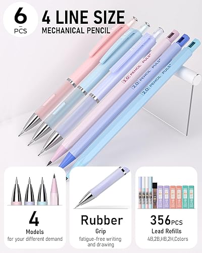 Miniatura 2 de Juego de 22 lápices mecánicos pastel en estuche, lápices de dibujo de 0.5, 0.7, 0.035 in, soportes para lápices de plomo de 0.079 pulgadas (0.079