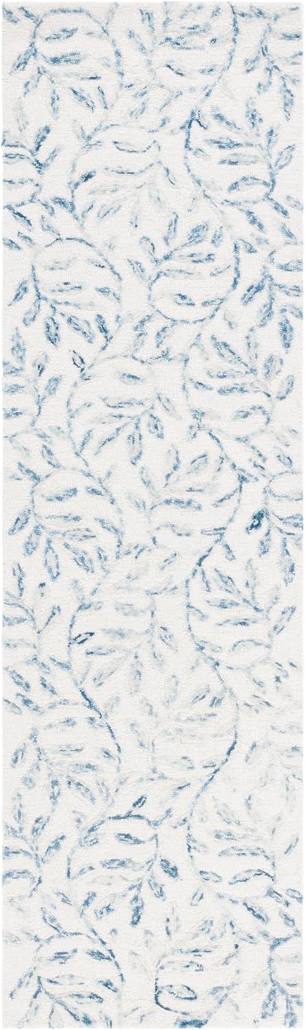 SAFAVIEH Jardin Collection Runner Rug - 2'3" x 8', Ivory & Blue, Handmade Floral Wool, Ideal for High Traffic Areas in Living Room, Bedroom (JAR734M)