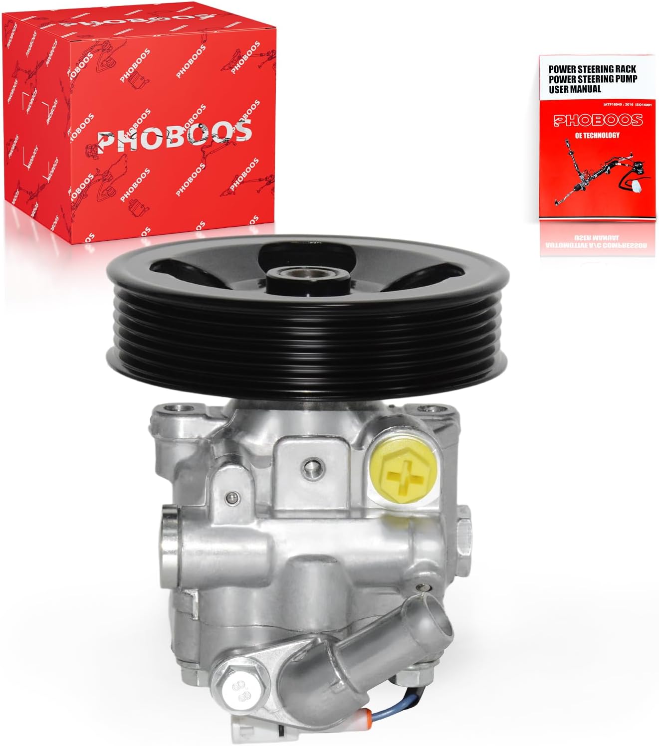 PHOBOOS Power Steering Pump Compatible with Subaru Forester 2011-2013 H4 2.5L, Wagon, with Outlet & Pulley, Smooth Steering, Low Noise, High Durability, Ref. 21-607
