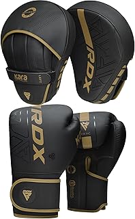 RDX Juego de almohadillas y guantes de boxeo, Maya Hide Leather Kara Hook y Jab Curvo Focus Mitts con guantes de perforación para MMA, Muay Thai, entrenamiento de kickboxing, artes marciales