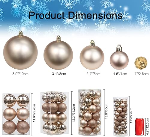 Miniatura 5 de Esferas de Navidad grandes de 3.94 pulgadas, inastillables, adornos de Navidad color champán, 6 unidades, bolas grandes de adornos de Navidad para