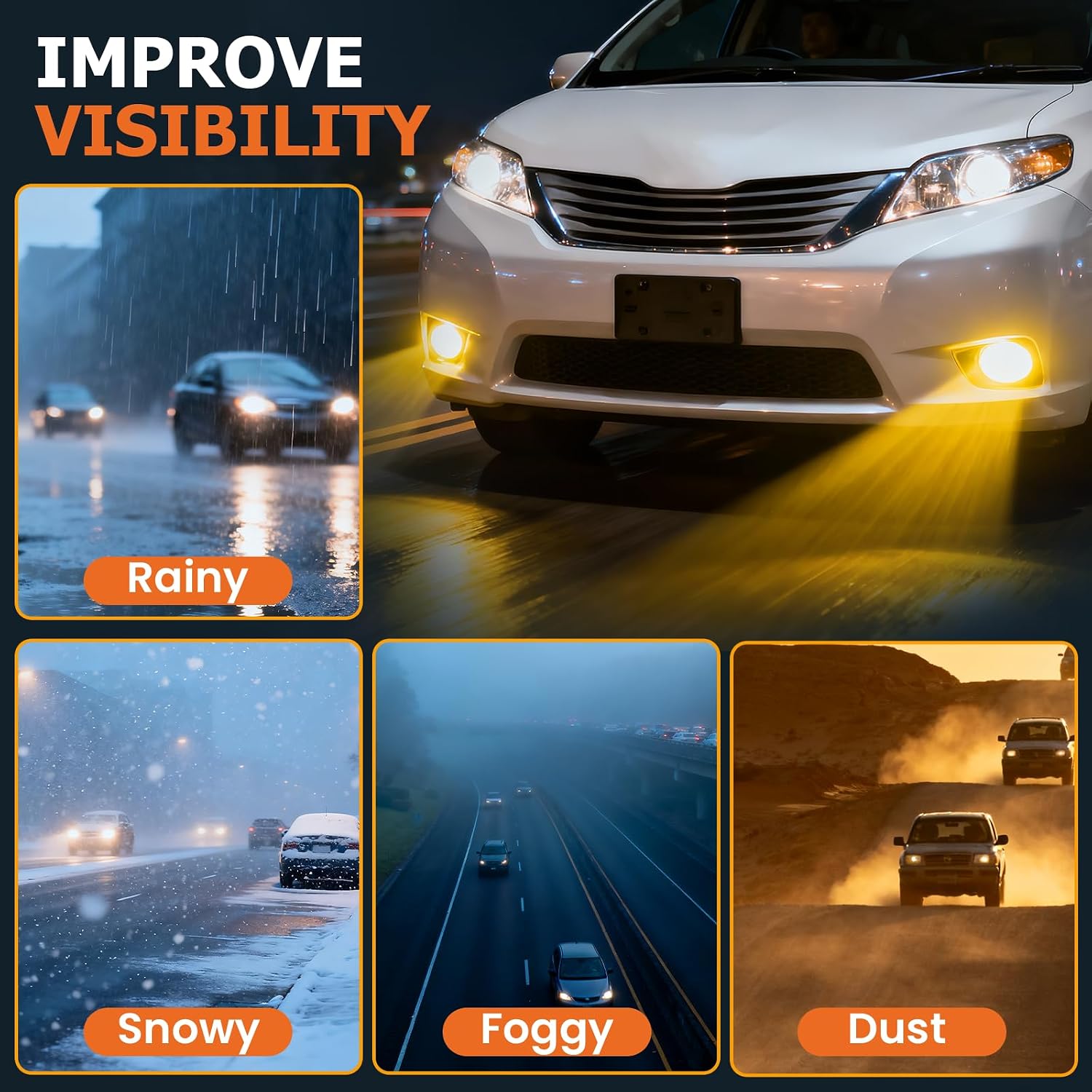 LED Fog Lights Compatible With 2011-2017 Sienna Se Front Bumper Driving Fog Lamps for Passenger and Driver Side (Clear Lens)