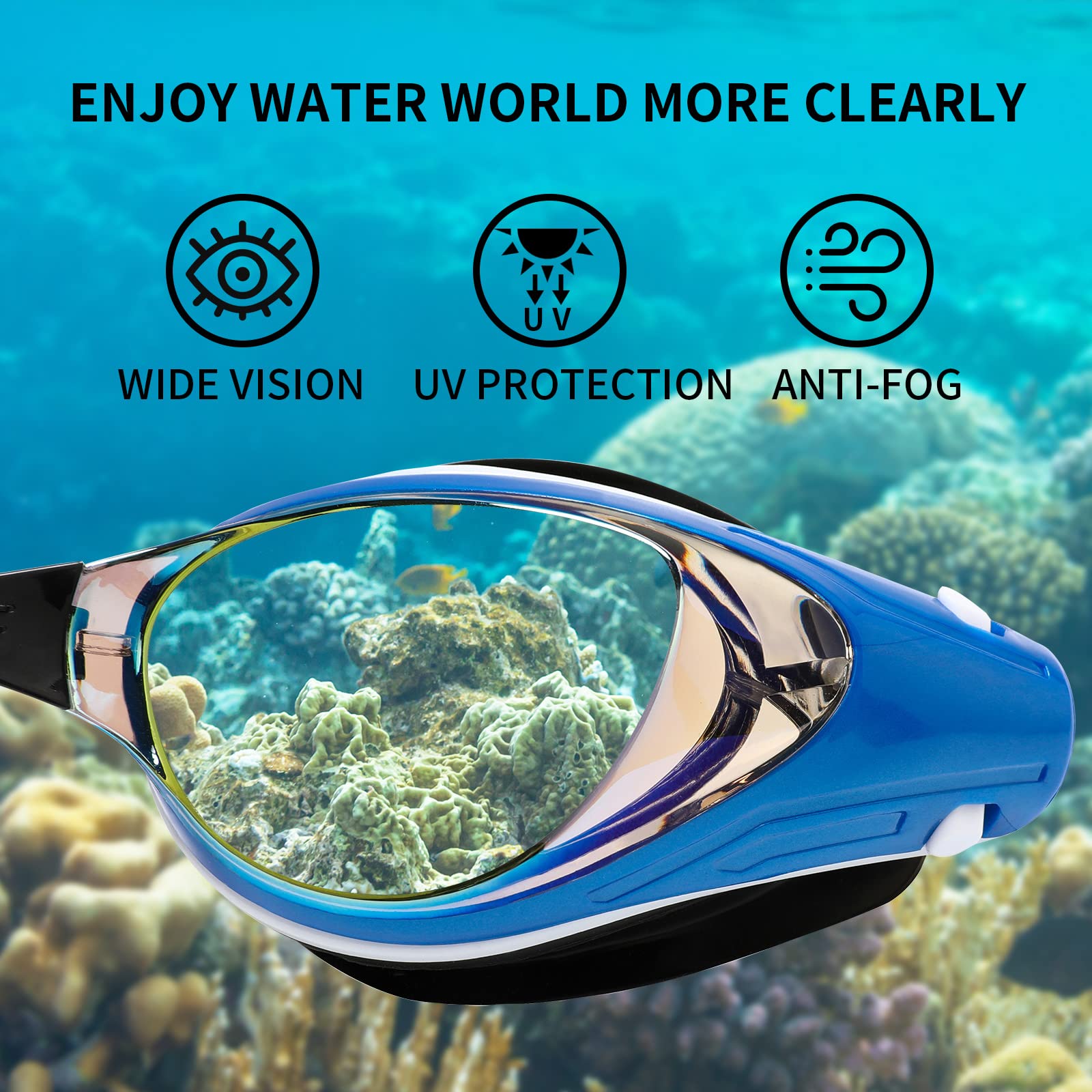 WAVE Occhialini da nuoto Miopi, No Leakage, Anti appannamento, Protezione UV Nearsighted Swimming Goggles