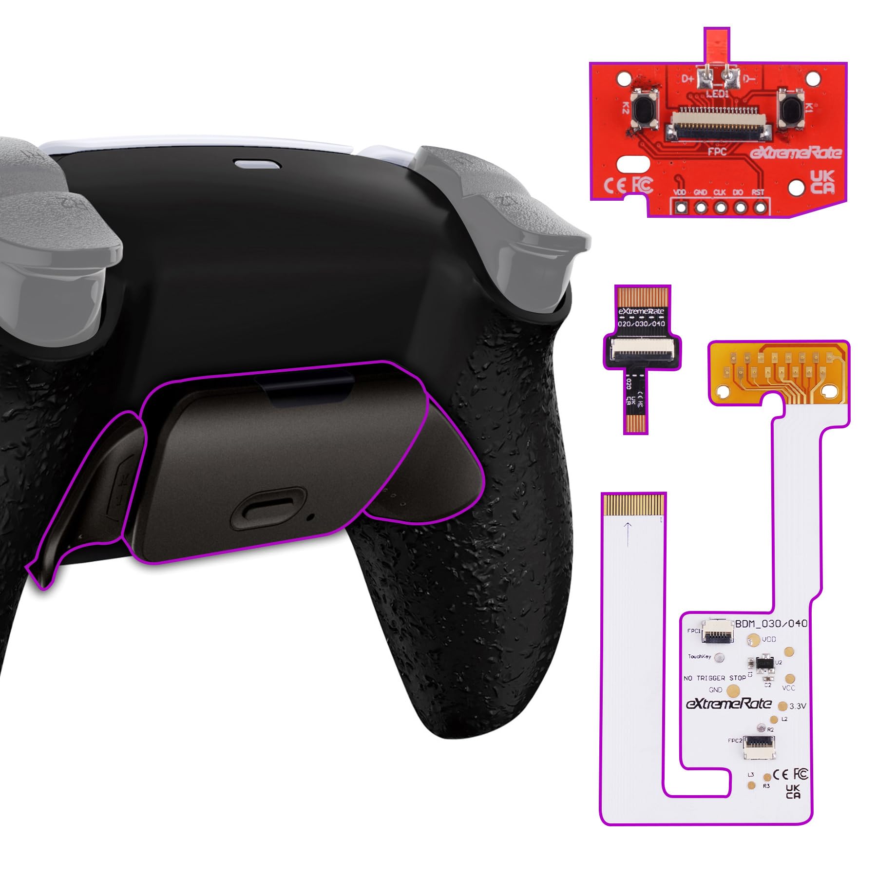 eXtremeRate RISE V3 Remap Kit Programmabile per ps5 Controller BDM-030/040/050,Palette Metallo Tasti Pulsanti Aggiuntivi Back Button Cover Posteriore per ps5 Joystick-Senza Controller-Nero Antiscivolo