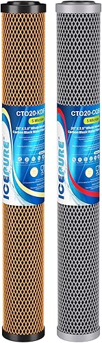 Miniatura 9 de ICEPURE Cartucho de filtro de agua KDF y carbón activado para toda la casa, 5 micrones, 20 x 2.5 pulgadas, repuesto de filtro de extracción de