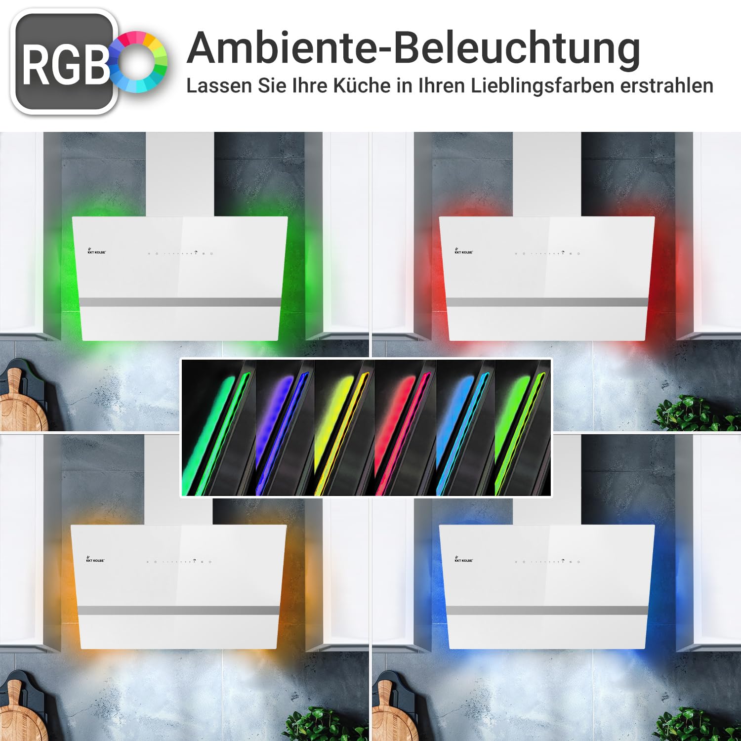 KKT KOLBE EASY9005WM okap kuchenny 90 cm, 782 m³/h, obieg powietrza, bez głowicy, okap ścienny, aplikacja Smart WiFi, Wi-Fi, oświetlenie RGBW
