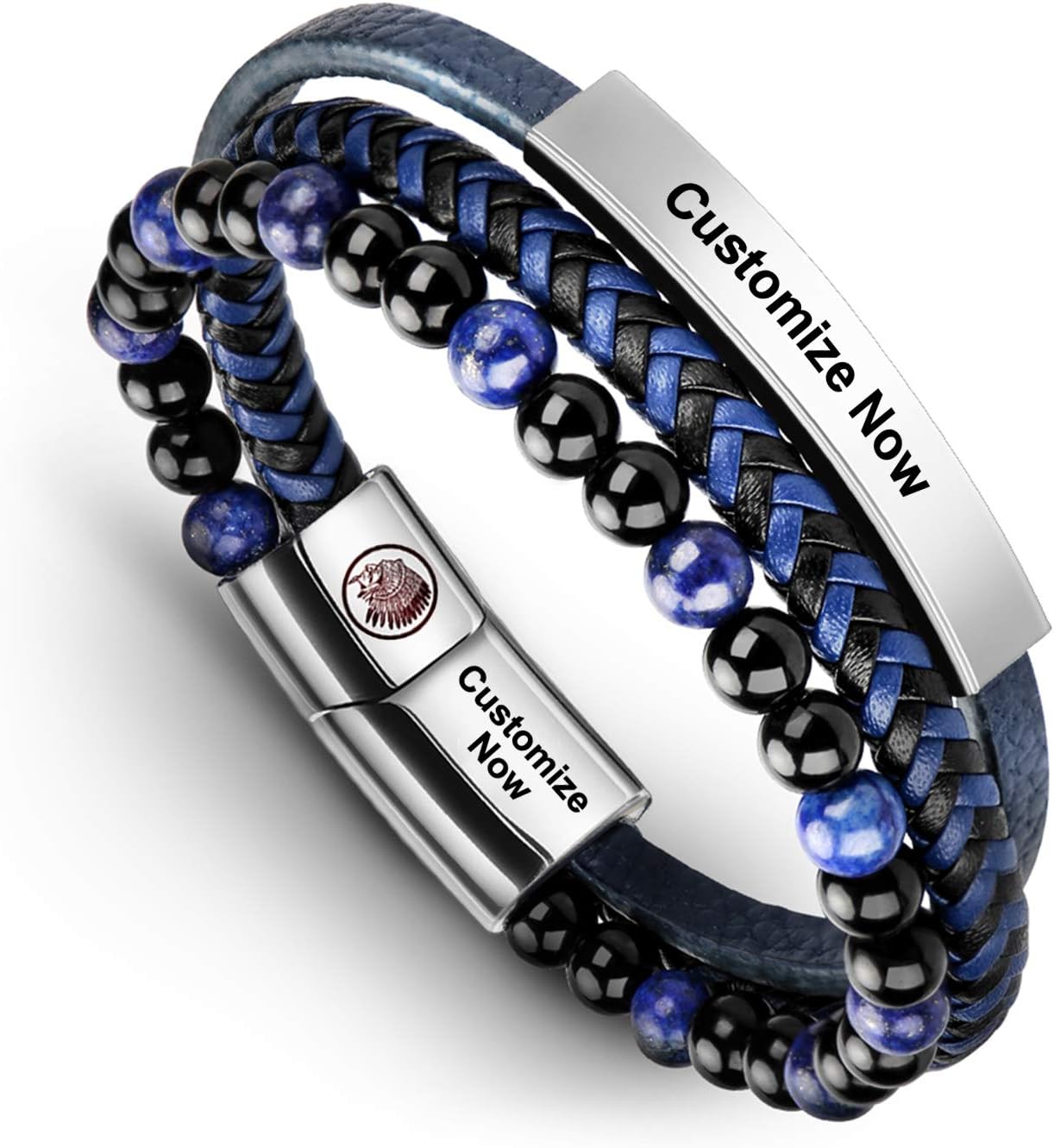 Casisto.J Mens Leather Bracelet – Classic Handmade Braided Black & Brown Cuff Bracelet with Engraved Magnetic Clasp Free Jewelry Gift Boxed