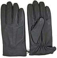 Vista 4 de ZLUXURQ Guantes de cuero de lujo para hombre con forro de cachemira, suave y cómodo piel de cordero Touchsreen
