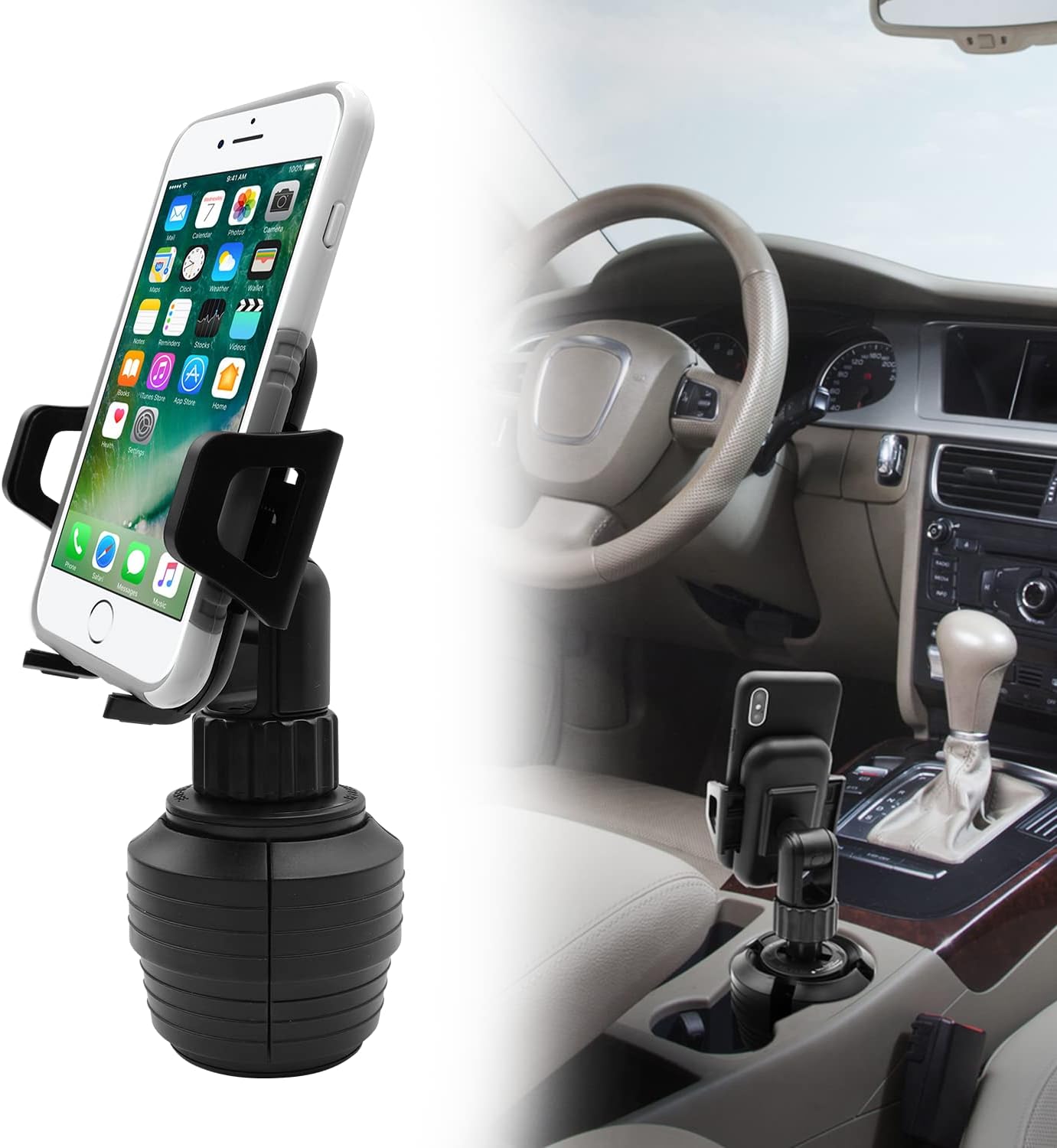 Macally Cup Holder Phone Mount, [Upgraded] Cell Phone Holder for Car Cup Holder with Universal Cup Phone Holder for iPhone, Samsung, Smartphone - Cupholder Phone Holder for Car, Truck, Golf Cart