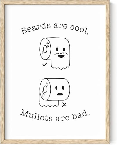 HAUS AND HUES Decoración Divertida de Baño – Arte de Pared de Barba y Mullet, Letrero Humorístico de Baño, Impresión de Pared Divertida para Baño o