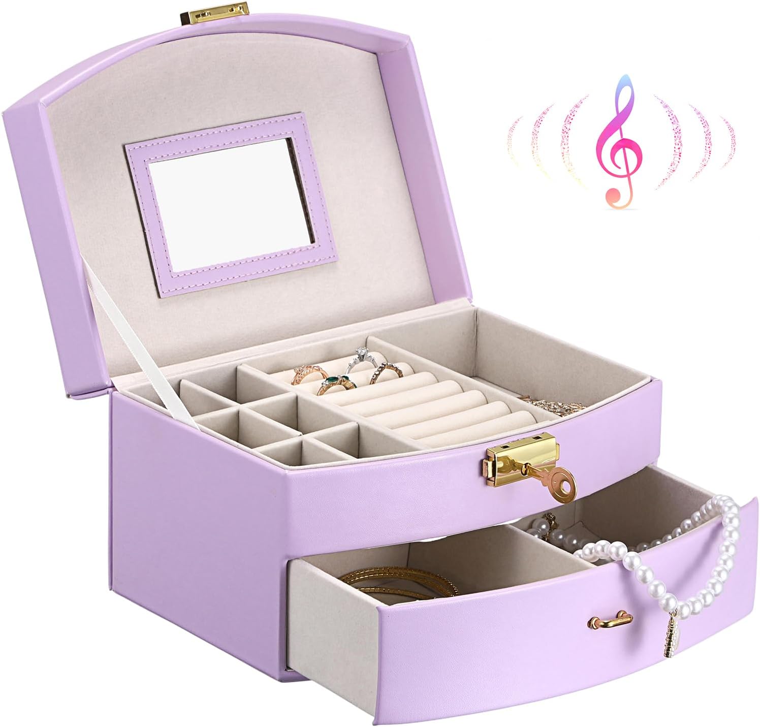 ELLDOO Musical Jewelry Box with Drawer, Purple Music Box Keepsake Box, Small Trinket Jewelry Storage Box Gift for Girls Women (Tune: You are My Sunshine)